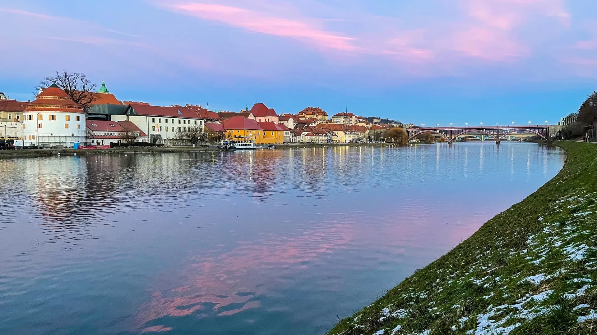 Maribor old town along the Drava river