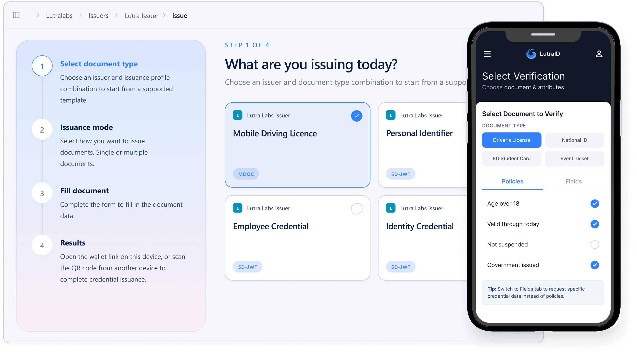 LutraID EUDI wallet dashboard
